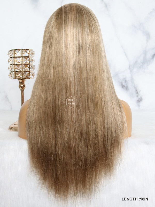Ash Blonde with Highlight Virgin Brazilian Hair Lace Front Wig SALLY