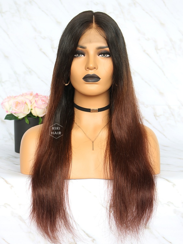 Ombre Brown Virgin Brazilian Hair Lace Front Wig [CARMELLA  display picture 1