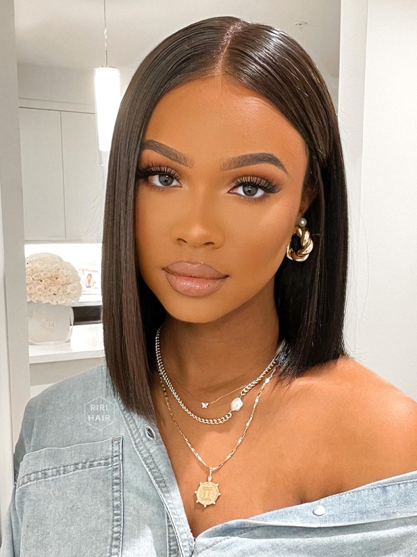 Black Straight Bob Lace Front Wig Virgin Human Hair RBW01