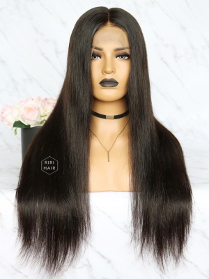 Pre-Plucked Lace Front Wig Black Virgin Hair Silky Straight [RFW01]