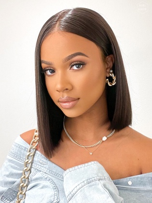 Black Straight Bob Lace Front Wig Virgin Human Hair [RBW01]