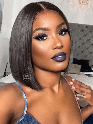 Black Straight Bob Lace Front Wig Virgin Human Hair [RBW01]